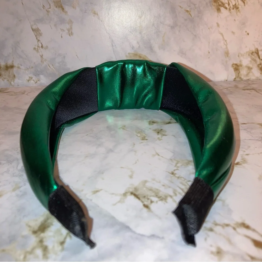 Emerald Green Metallic Top Knot Knotted Boho Formal Christmas Cocktail Headband